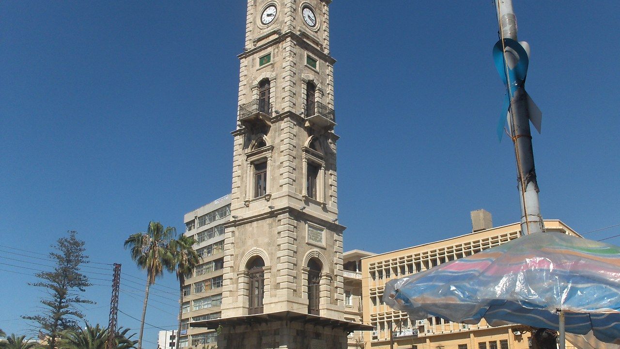 Historic Ottoman clock tower at Al-Tell Square in Tripoli, Lebanon