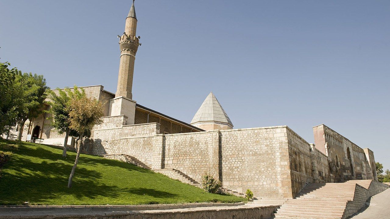 Wide view of Alaeddin Mosque on Alaeddin Hill in Konya