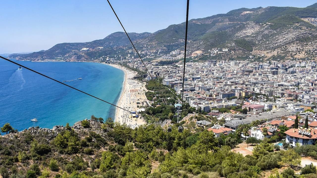 Panoramic coastal view from the Alanya Teleferik cable car