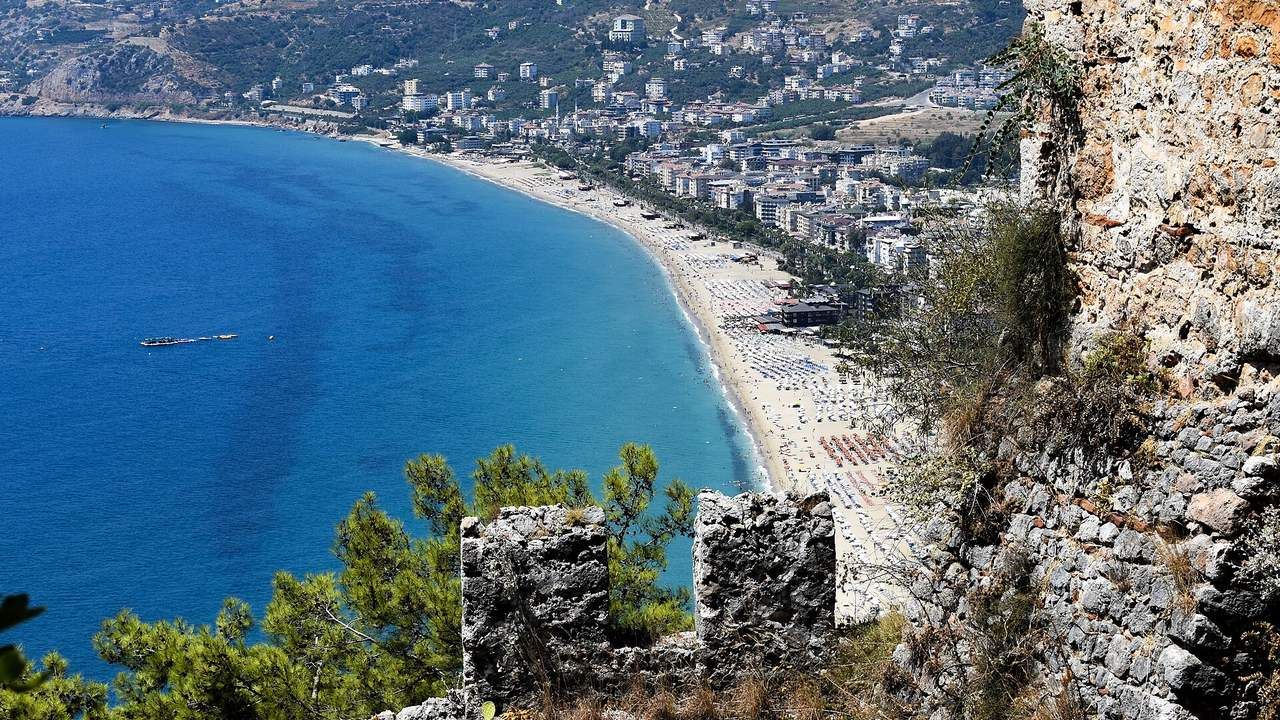 Alanya Castle and its walls above the Mediterranean coast