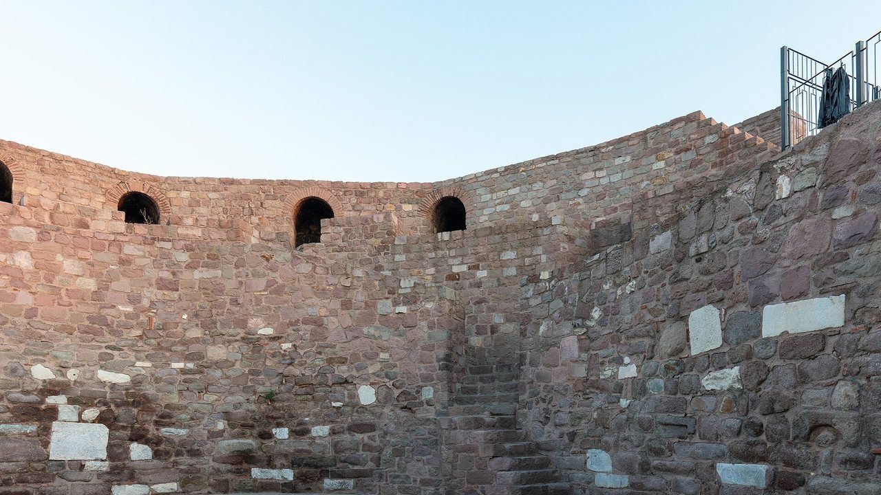 Wide view of the historic stone walls of Ankara Castle in Turkey