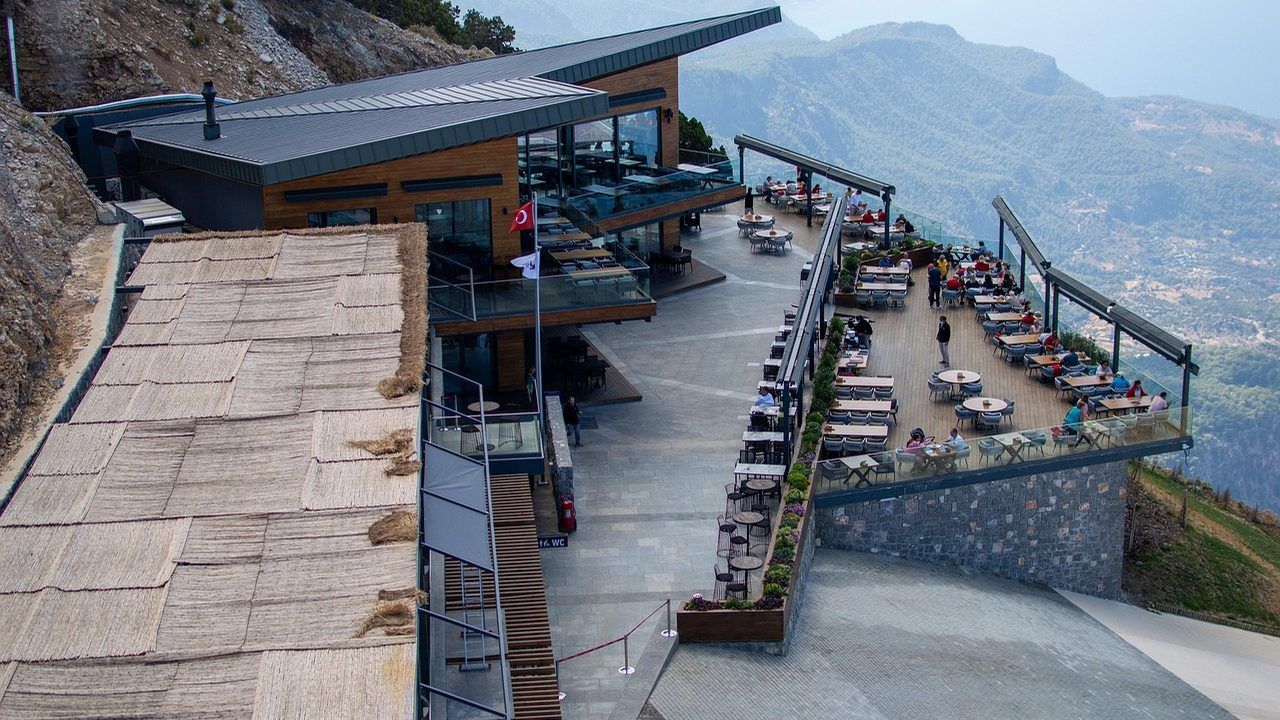 Panoramic mountain viewpoint and cable car station on Babadag above Fethiye