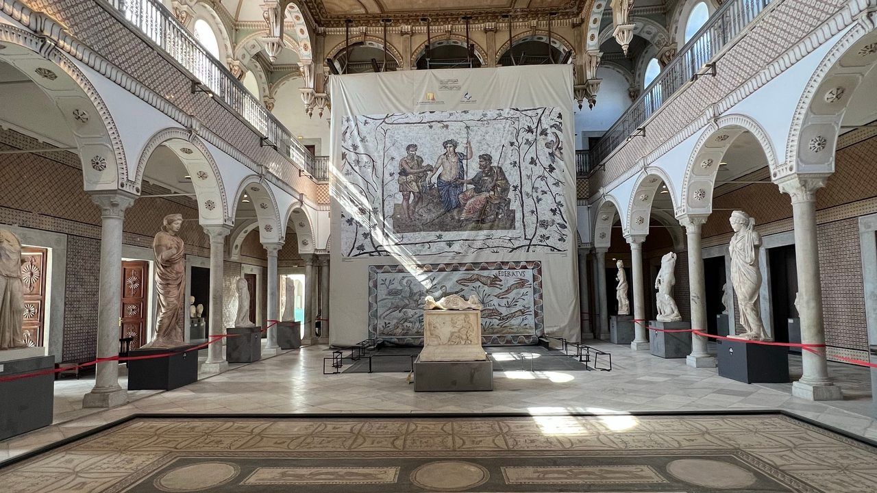 Roman mosaics and grand interior of the Bardo National Museum in Tunis, Tunisia