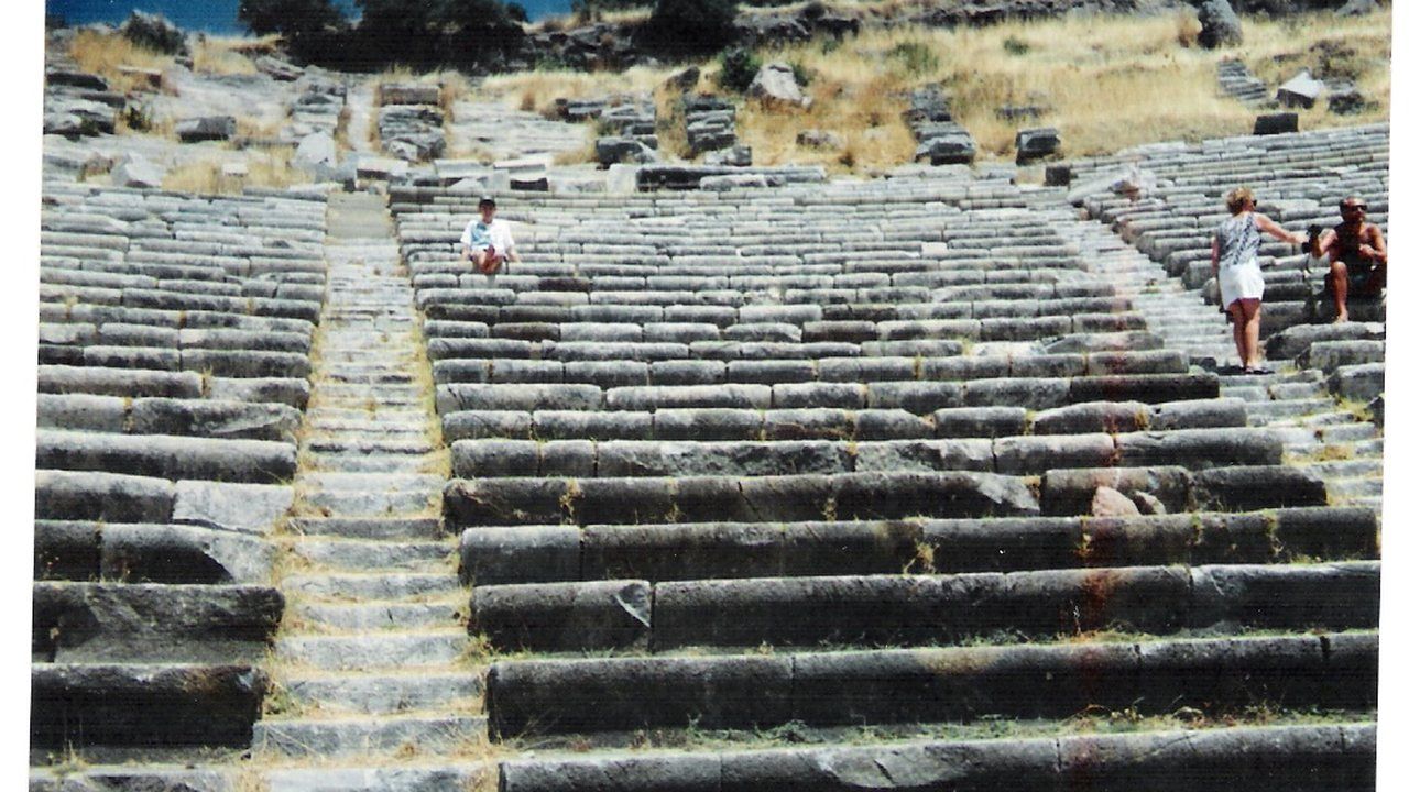 Wide view of the stone seating at the ancient theatre of Bodrum
