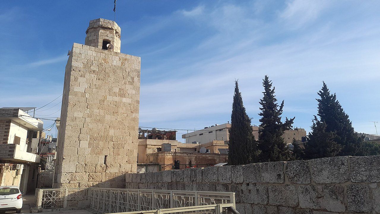 Historic minaret and ruins of the Great Umayyad Mosque in Baalbek