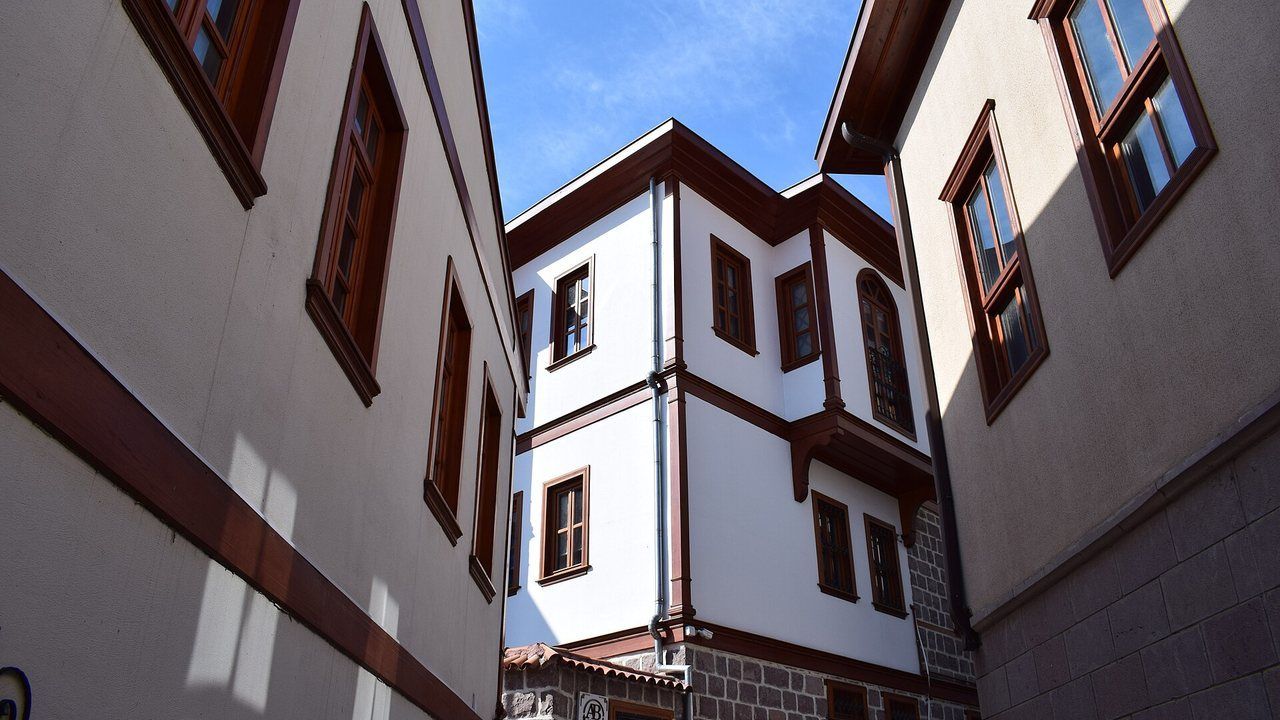 Restored Ottoman-style houses in the historic Hamamonu district of Ankara.