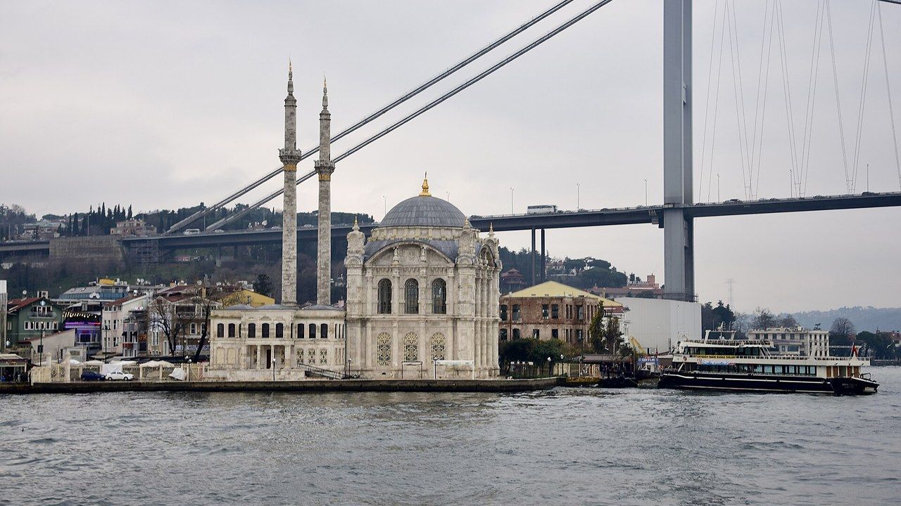 Istanbul Bosphorus waterfront with Ortaköy Mosque and the suspension bridge