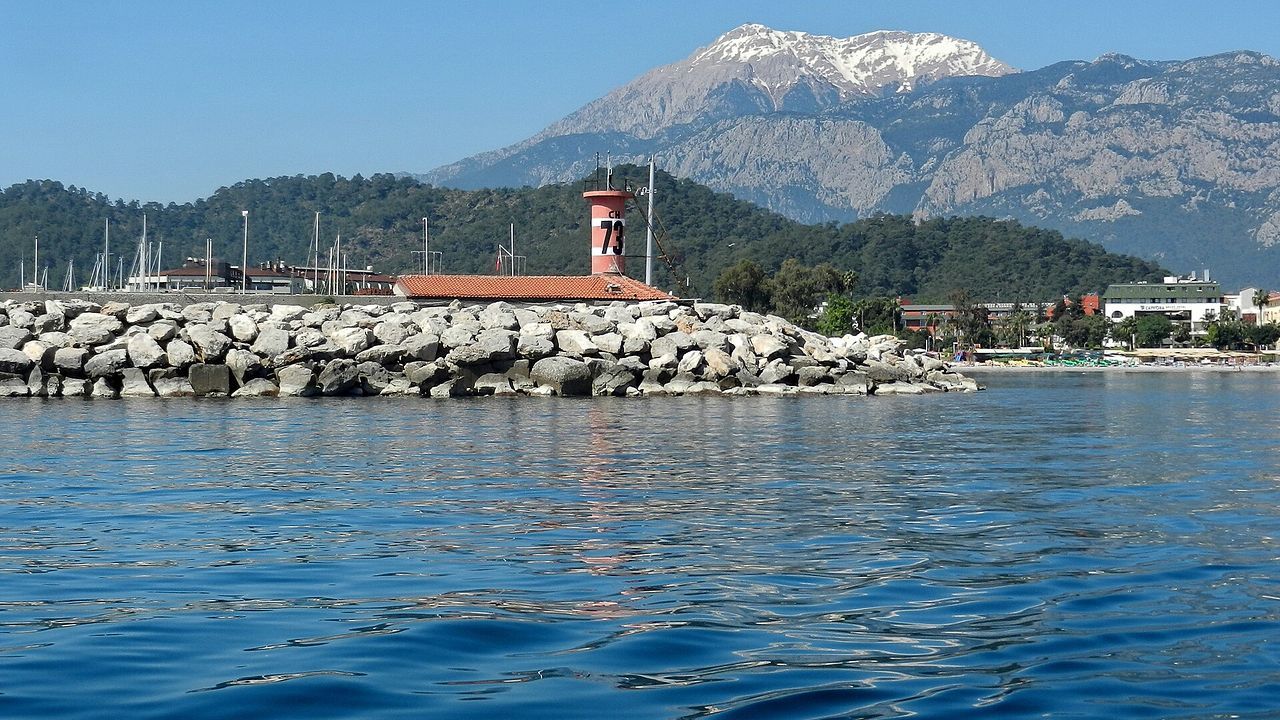 Kemer marina on the Mediterranean with the Taurus Mountains behind it