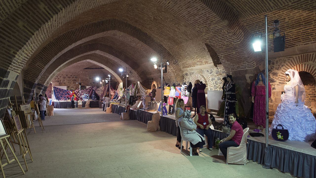 Historic vaulted caravanserai hall inside the Kurşunlu Complex in Eskişehir