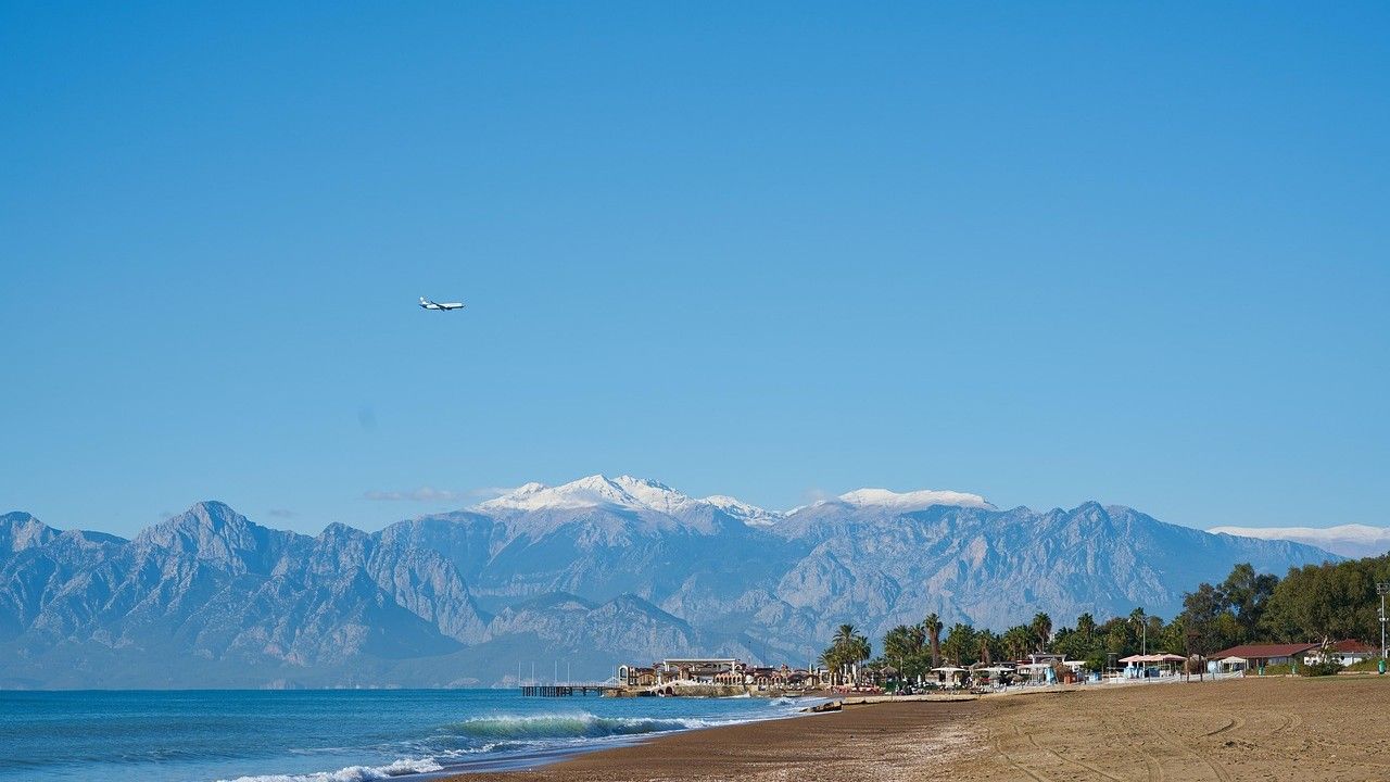 Wide view of Lara Beach in Antalya with the