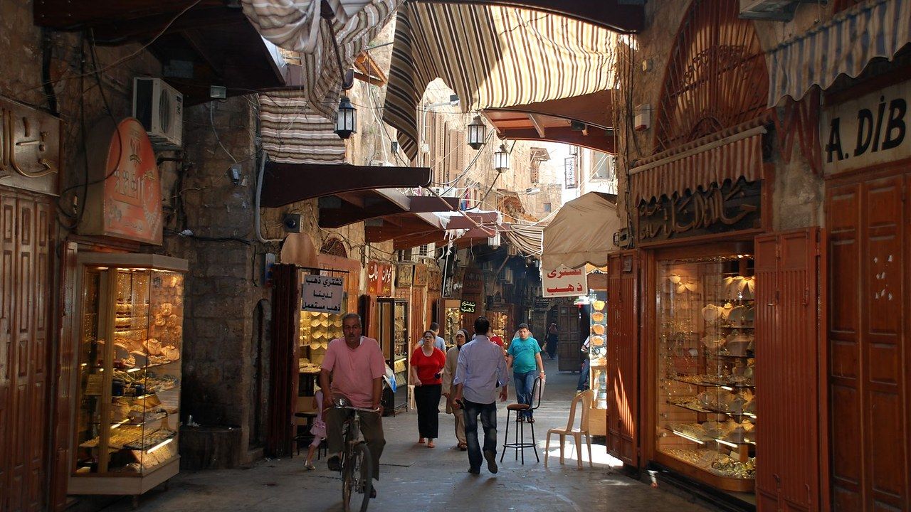 Covered lane lined with shops in the Old Souks of Tripoli, Lebanon