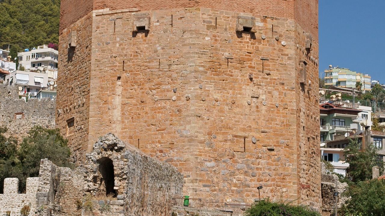 Alanya Red Tower beside the historic Seljuk shipyard and harbour