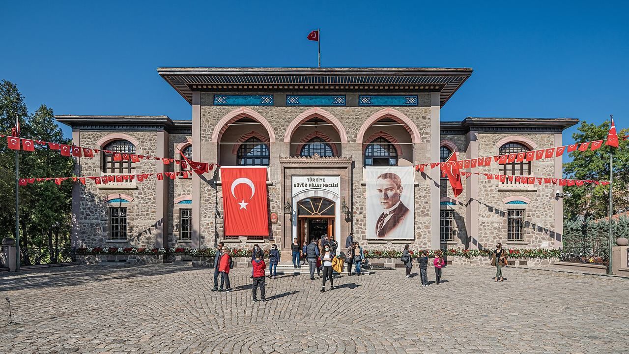 Front exterior view of the Republic Museum in Ankara, Turkey