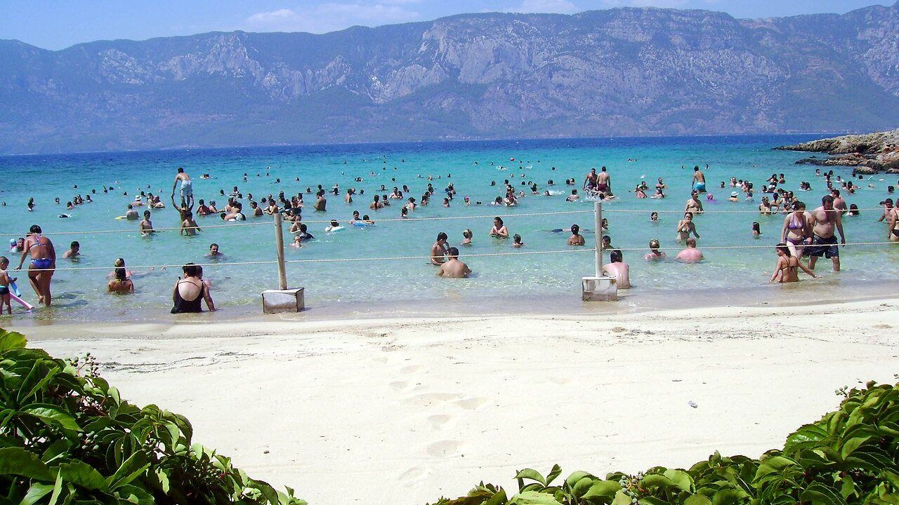 Turquoise water and white sand at Cleopatra Beach on Sedir Island.