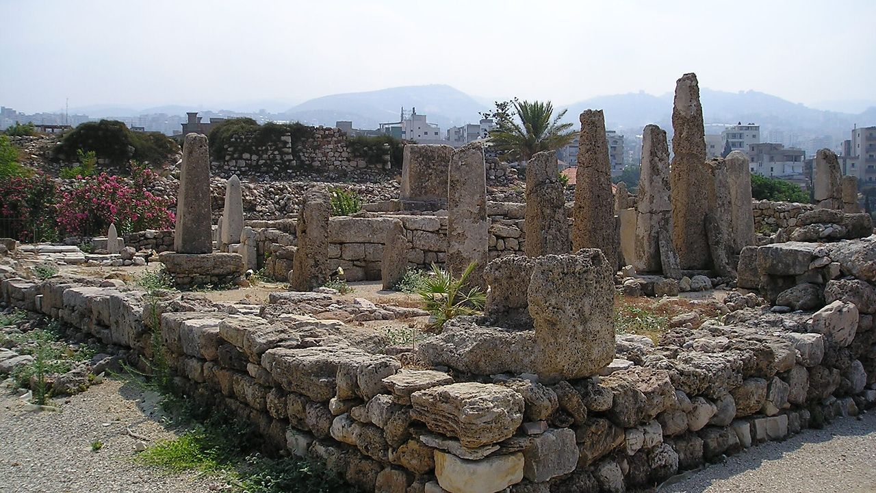 Ancient standing obelisks at the Temple of the Obelisks in Byblos