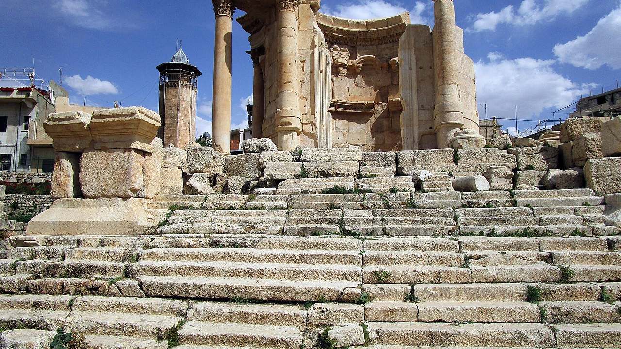 Ruins and stone steps of the Temple of Venus in Baalbek, Lebanon