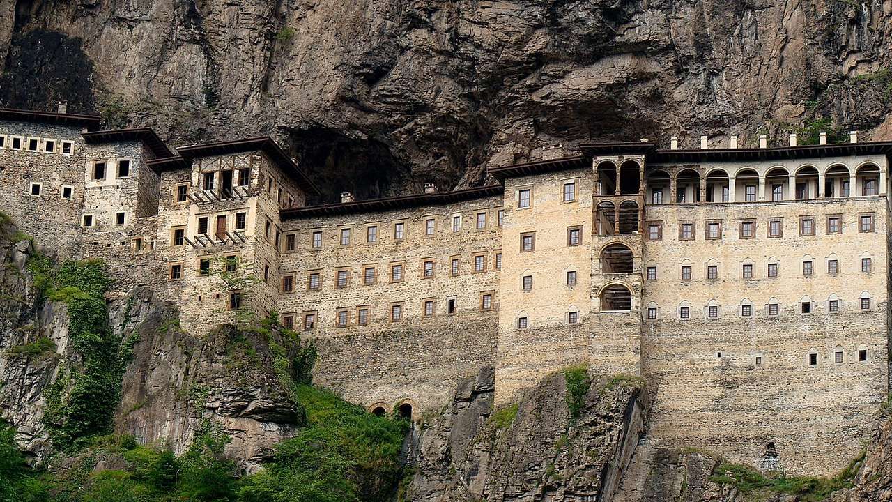 Sümela Monastery built into the cliffs of the forested mountains near Trabzon
