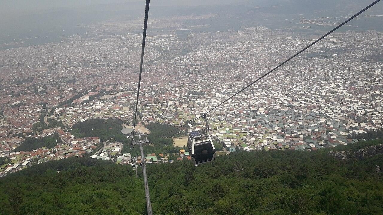 Uludag cable car overlooking Bursa city and the green