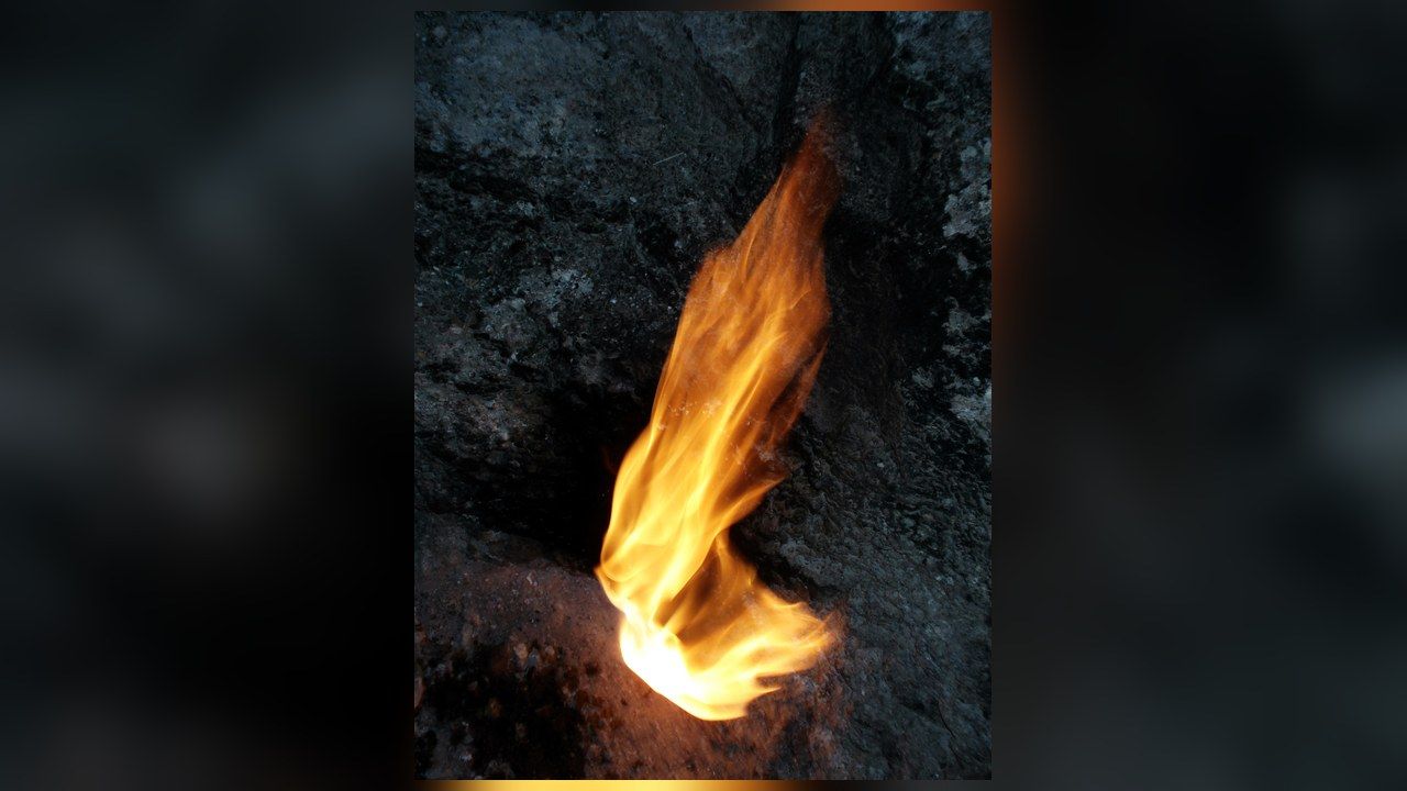 Eternal natural flames emerging from the rocks at Yanartaş in Turkey